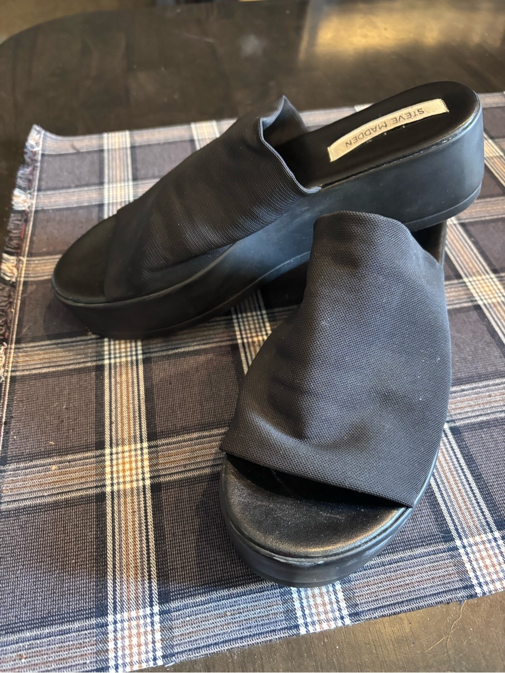 Vintage Steve Madden Black Fabric Slide Mules